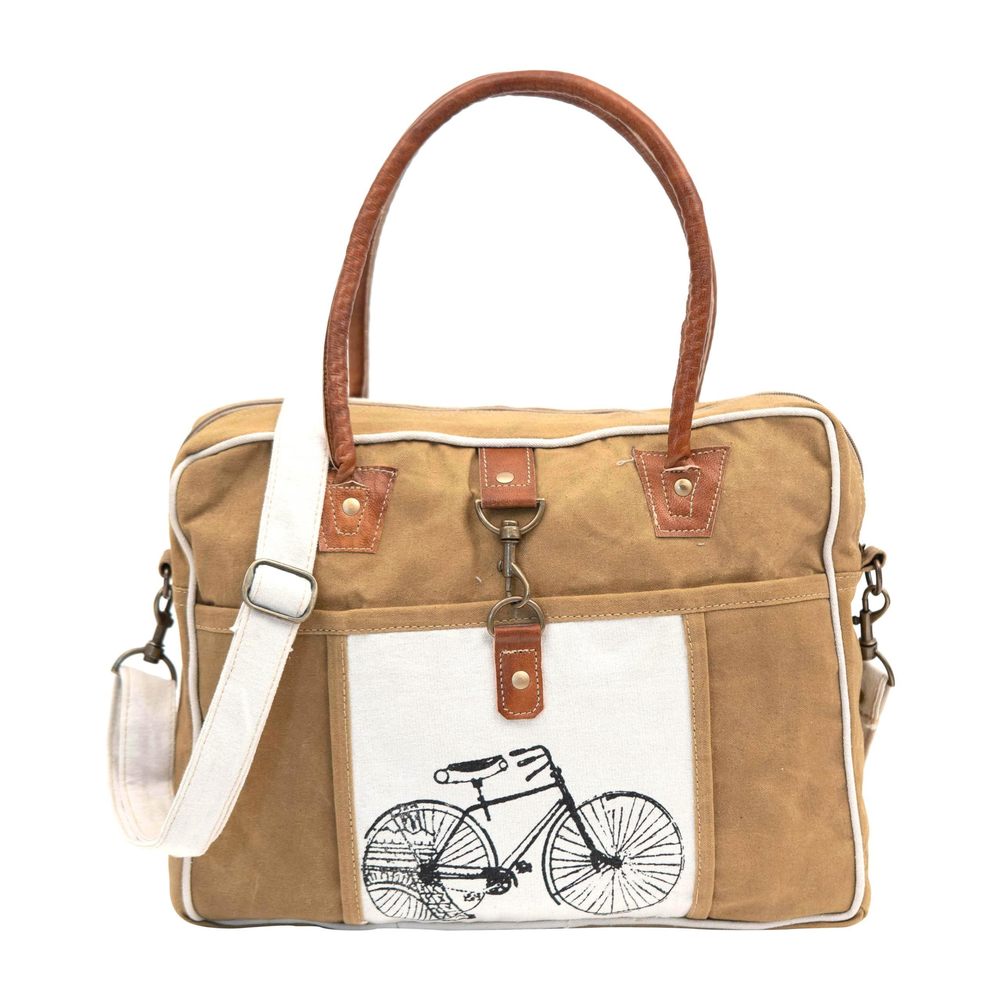 Bicycle Upcycled Canvas Tote Bag, Khaki, 5L, Zier Closure, c:
